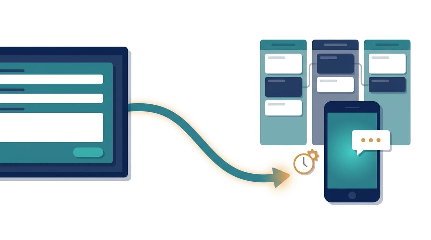 Lead capture automation diagram - enquiry to instant SMS and email reply, logged in the CRM